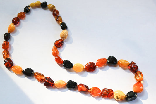 Baltic Amber Necklace Multicolor Natural Unisex Polished Jewelry 24" 35 gram