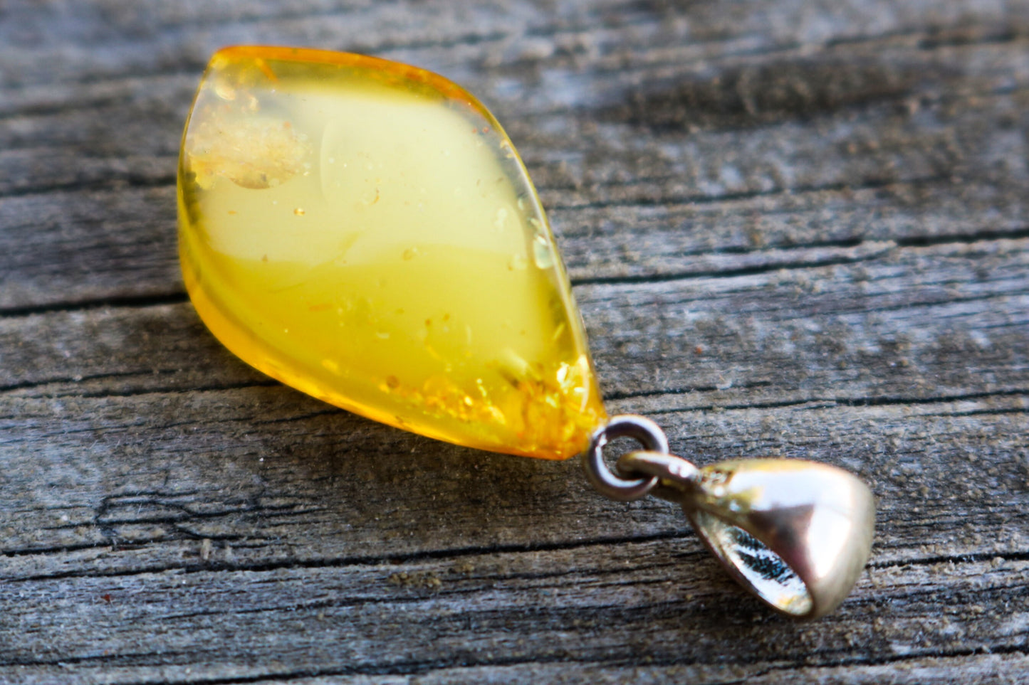 Baltic Amber Pendant Yellow Lemon Faceted Cloudy Jewelry Unisex 1.44" 2.5 gram 925 Silver