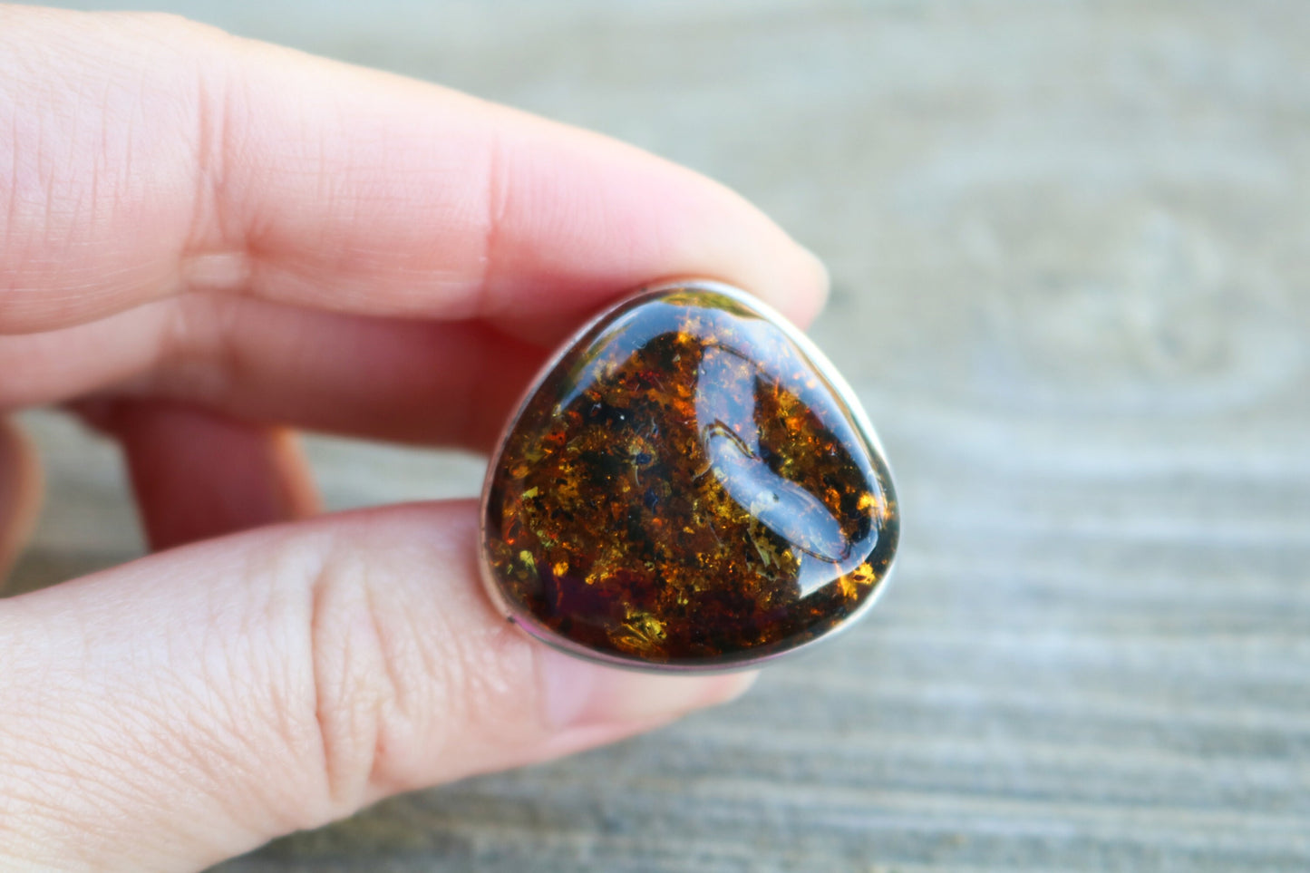 Baltic Amber Ring Green Adjustable Sparkling Jewelry 925 Silver 12 gram