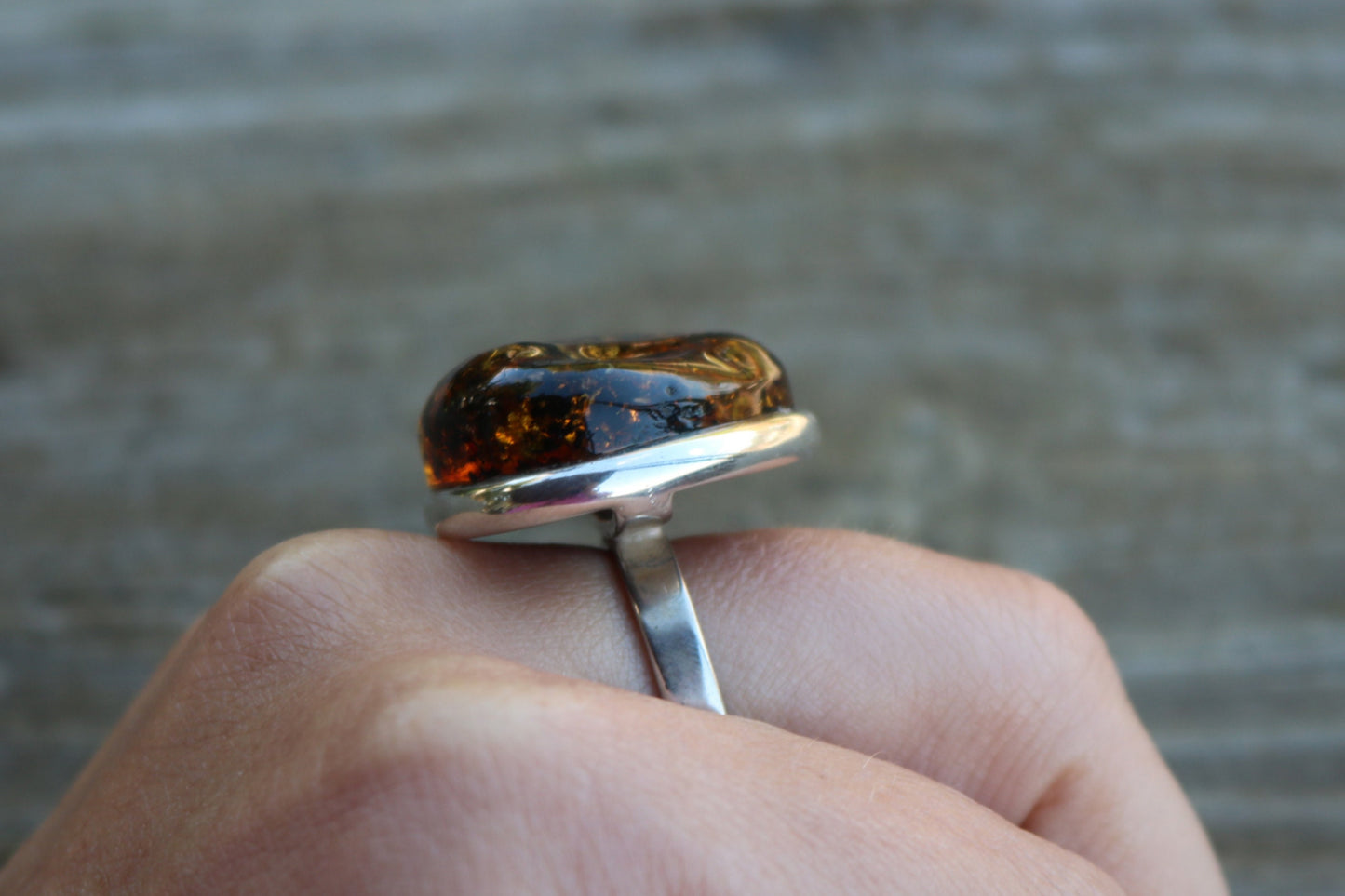 Baltic Amber Ring Green Adjustable Sparkling Jewelry 925 Silver 12 gram