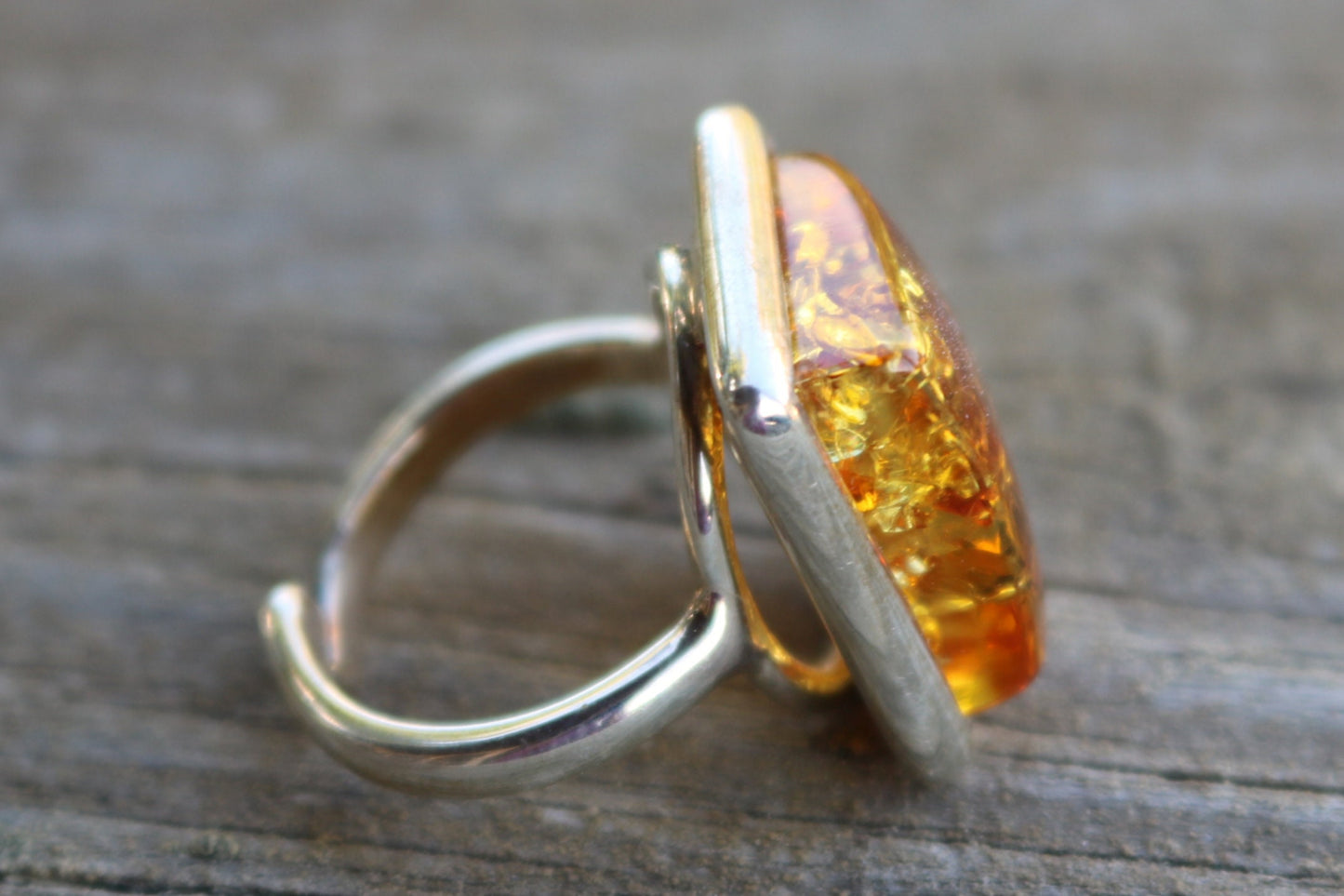 Baltic Amber Honey Ring Adjustable Square Natural Jewelry 925 Silver 8.7 gram