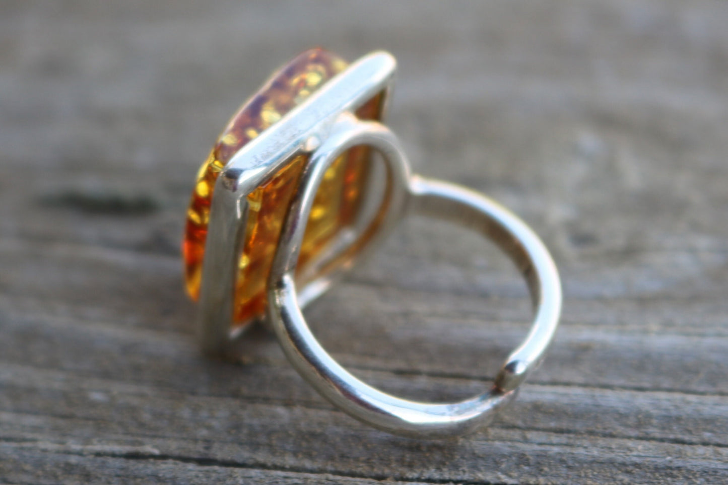 Baltic Amber Honey Ring Adjustable Square Natural Jewelry 925 Silver 8.7 gram