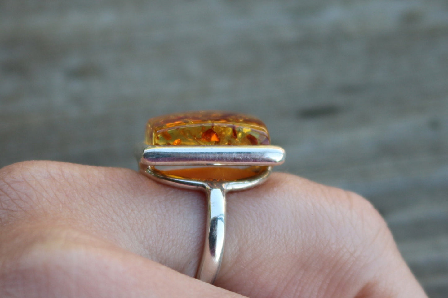 Baltic Amber Honey Ring Adjustable Square Natural Jewelry 925 Silver 8.7 gram