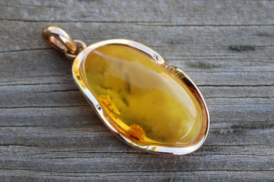 Baltic Amber Honey Pendant Gold Plated Cloudy Natural Untreated 2.18" 14.3 gram