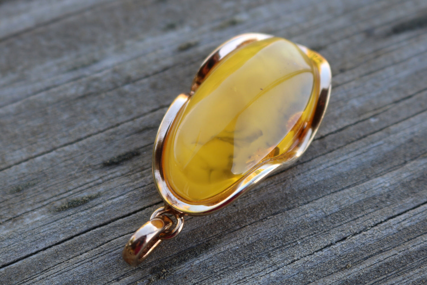 Baltic Amber Honey Pendant Gold Plated Cloudy Natural Untreated 2.18" 14.3 gram