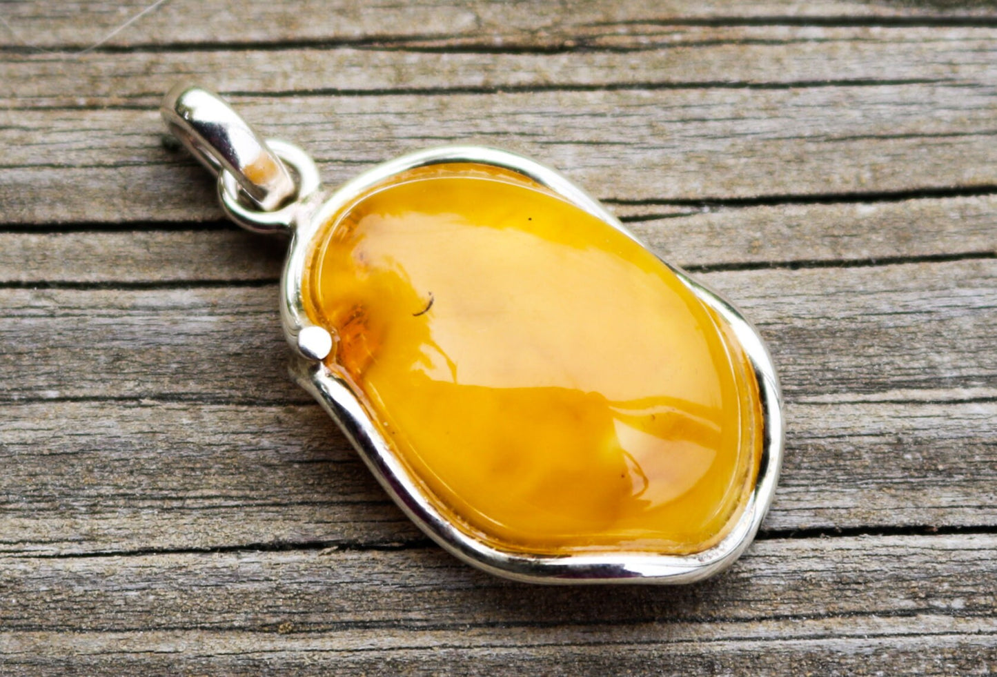 Baltic Amber Pendant Butterscotch Cloudy Oval Natural Unisex Jewelry 1.79" 8.1 gram 925 Silver