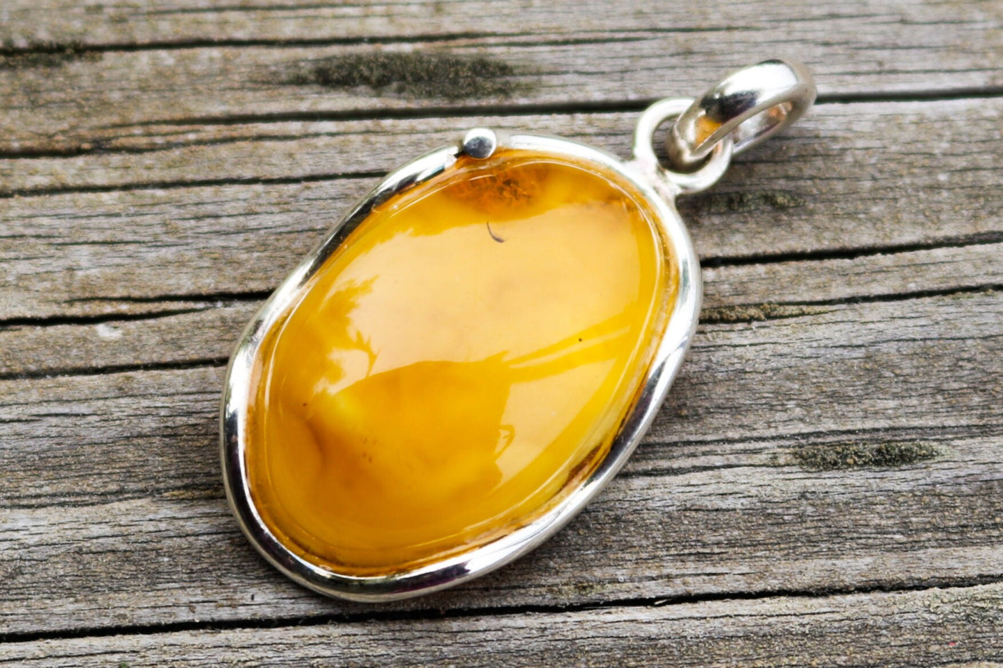 Baltic Amber Pendant Butterscotch Cloudy Oval Natural Unisex Jewelry 1.79" 8.1 gram 925 Silver