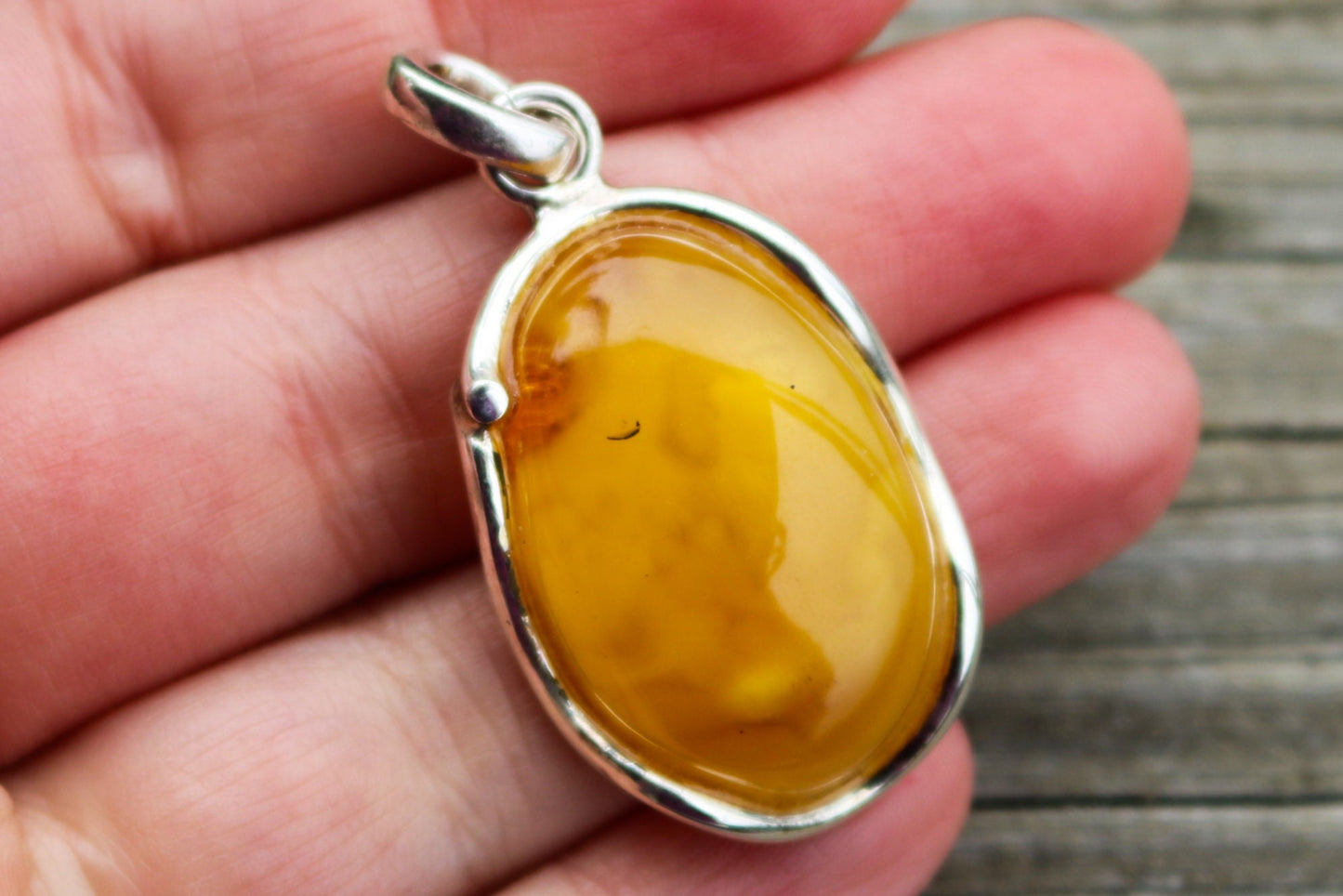 Baltic Amber Pendant Butterscotch Cloudy Oval Natural Unisex Jewelry 1.79" 8.1 gram 925 Silver