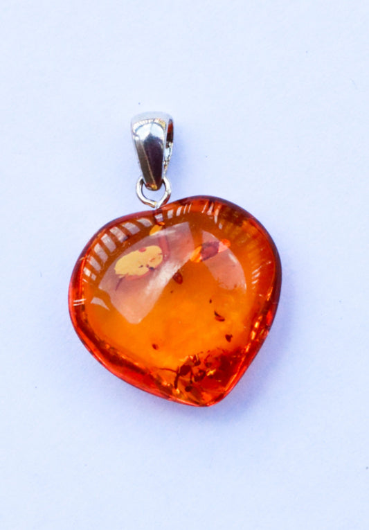 Baltic Amber Heart Pendant Honey Jewelry 1.25" 2.9 gram 925 Silver