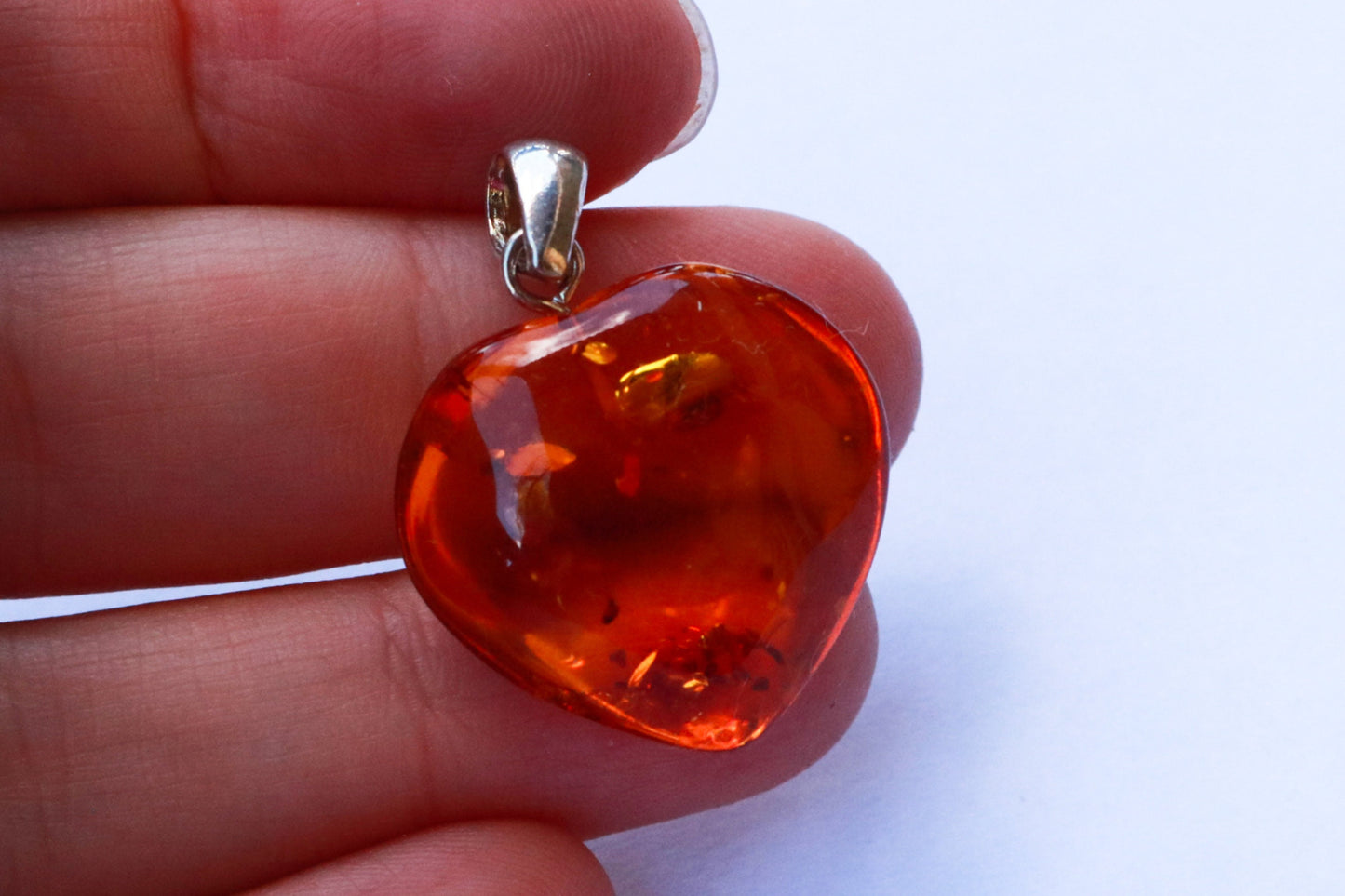 Baltic Amber Heart Pendant Honey Jewelry 1.25" 2.9 gram 925 Silver