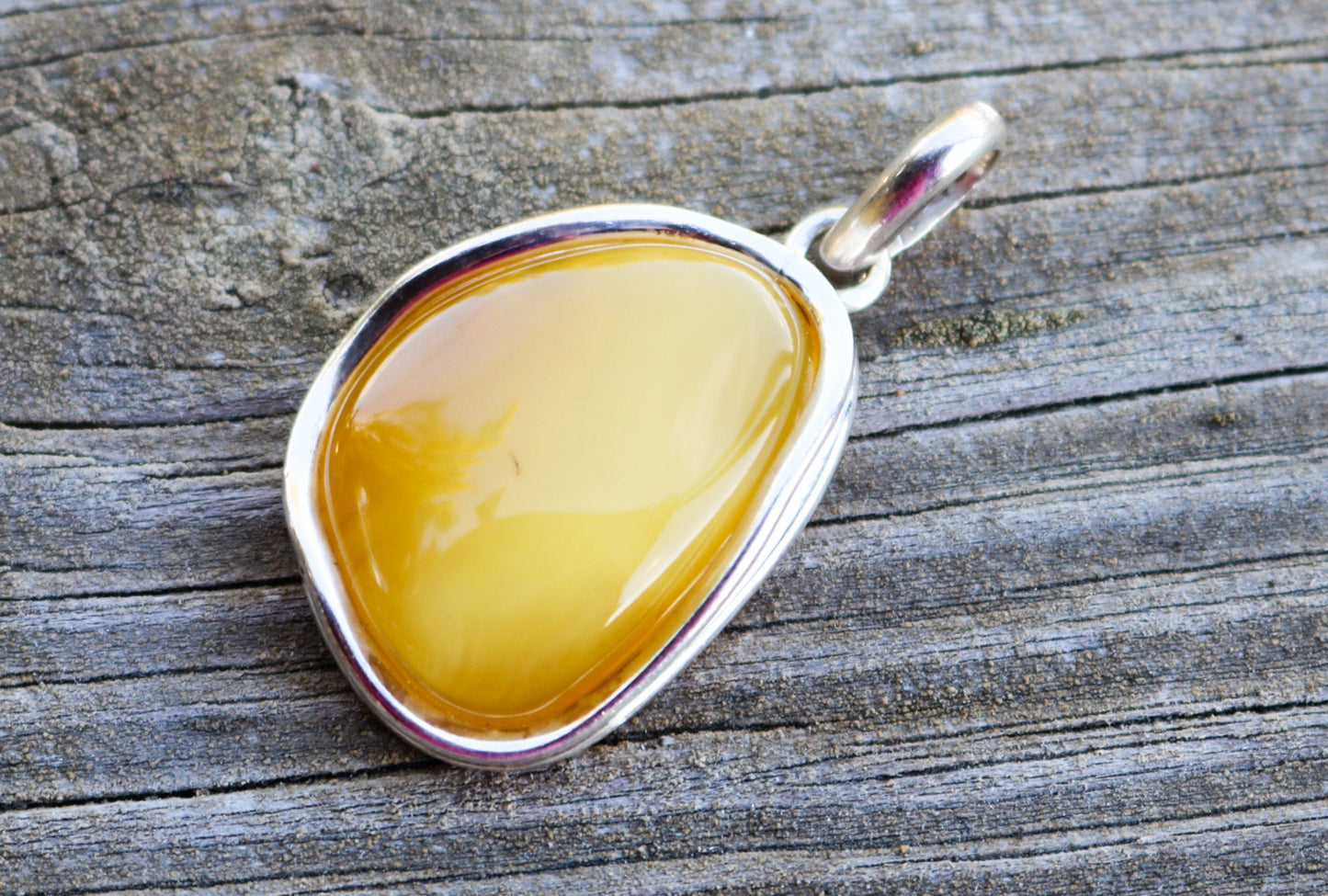 Baltic Amber Butterscotch Pendant Natural Cloudy Untreated Unisex Jewelry 1.9" 11.3 gram 925 Silver