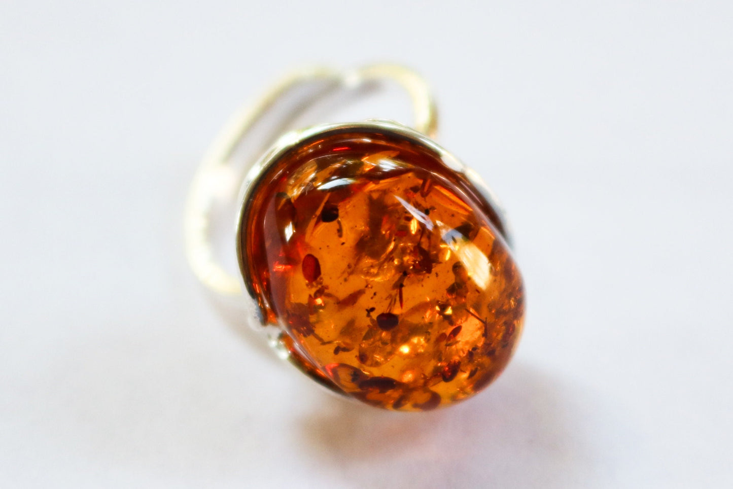 Baltic Amber Honey Ring Adjustable Oval Natural Jewelry 925 Silver 7.7 gram