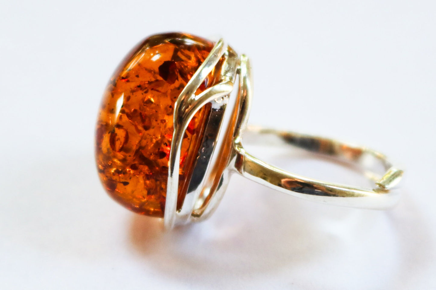 Baltic Amber Honey Ring Adjustable Oval Natural Jewelry 925 Silver 7.7 gram