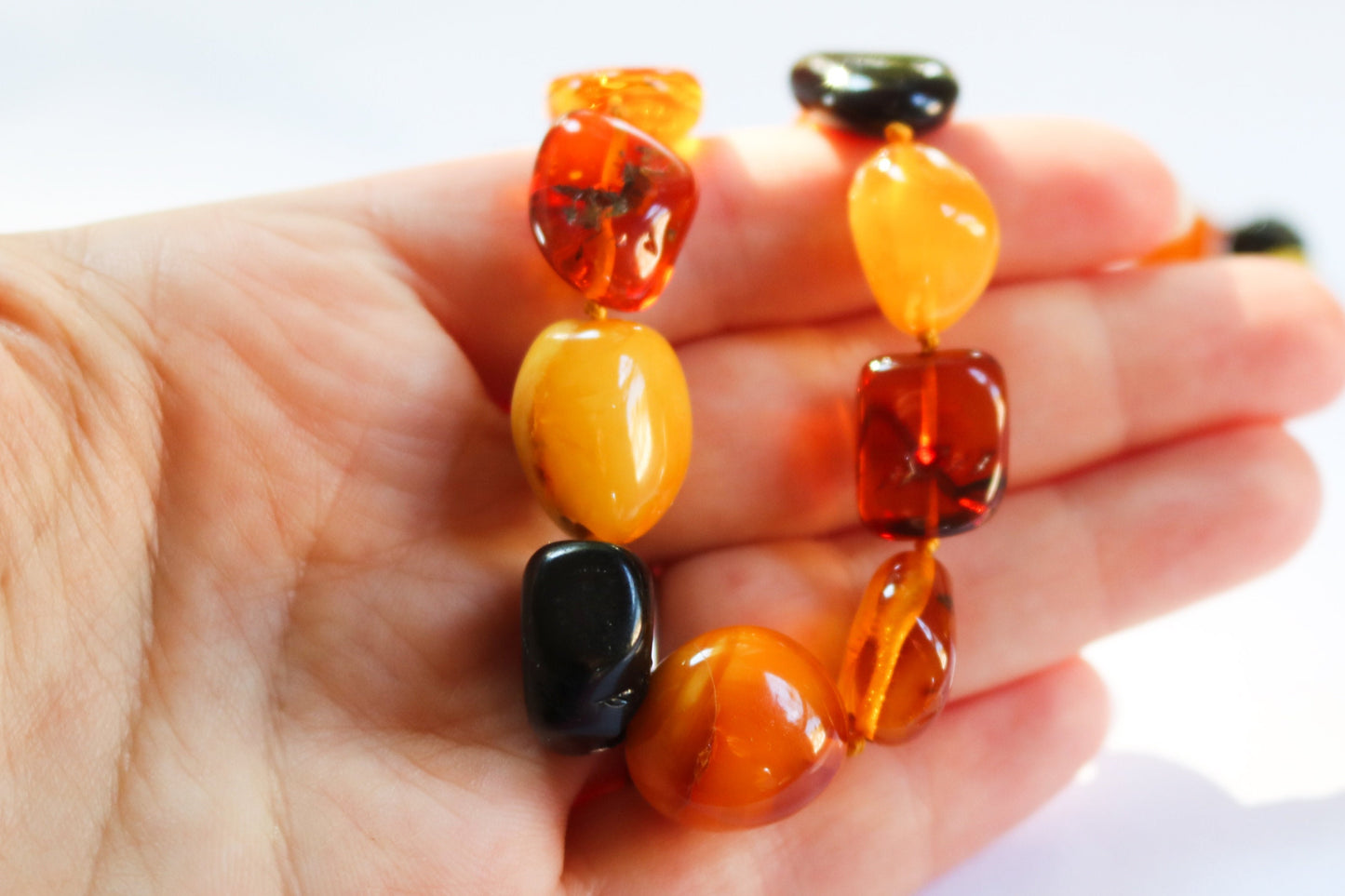 Baltic Amber Necklace Multicolor Natural Unisex Polished Jewelry 24" 35 gram