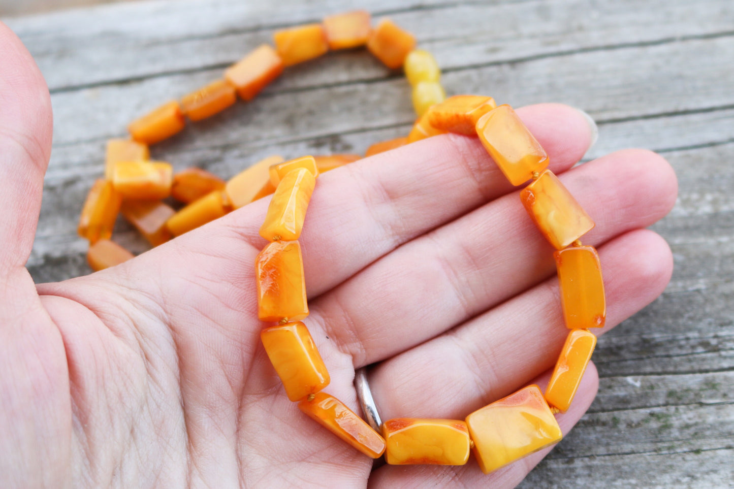 Baltic Amber Necklace Yolk Antique Butterscotch Unisex Jewelry Beads 21.7″ 16.6 gram