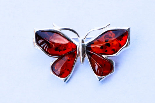 Baltic Amber Jewelry Butterfly Pin Brooch Cognac 925 Silver