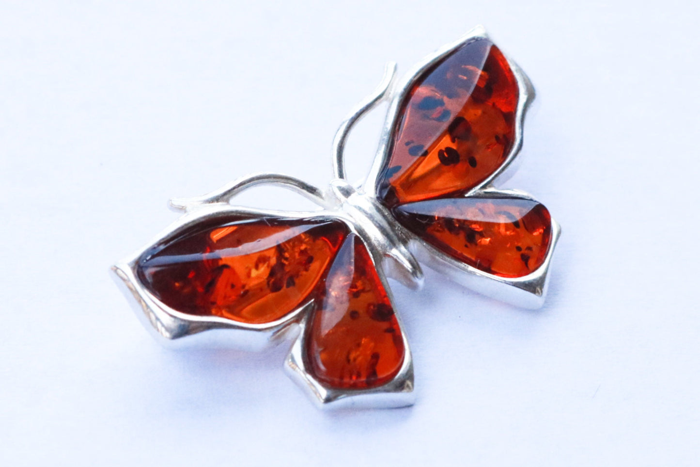 Baltic Amber Jewelry Butterfly Pin Brooch Cognac 925 Silver