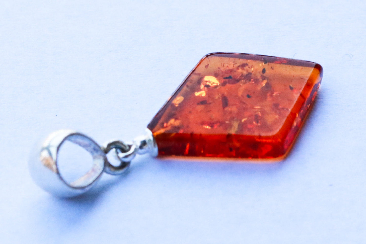 Baltic Amber Pendant Honey Diamond Jewelry Unisex 1.31" 1.3 gram 925 Silver