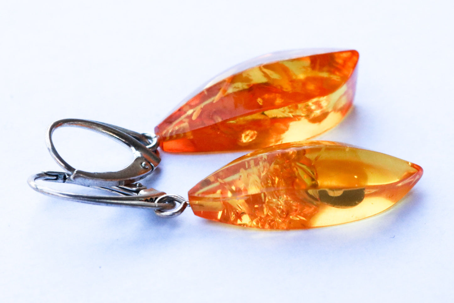 Baltic Amber Earrings Yellow Sparkling Lemon Faceted 1.84" 4.5 gram 925 Silver