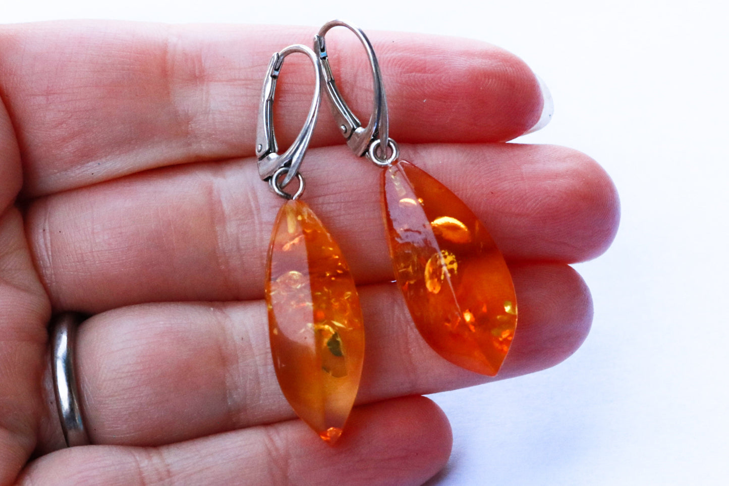 Baltic Amber Earrings Yellow Sparkling Lemon Faceted 1.84" 4.5 gram 925 Silver