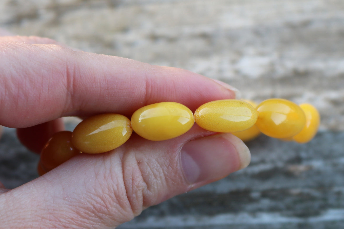 Baltic Amber Bracelet Antique Butterscotch Olive Beads Natural Yolk Unisex Jewelry 7.5" 10 gram