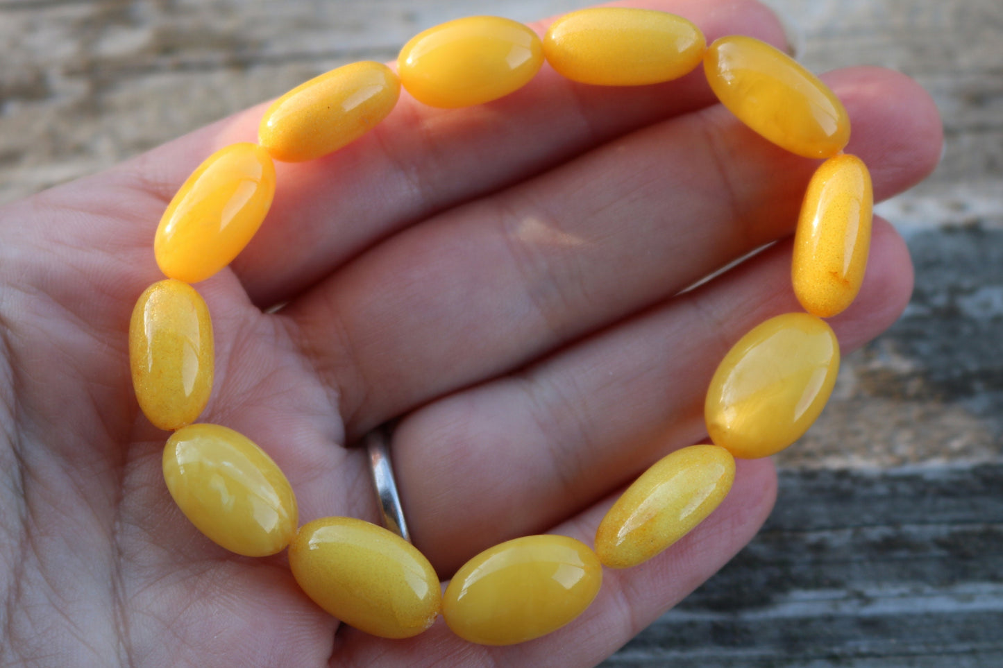 Baltic Amber Bracelet Antique Butterscotch Olive Beads Natural Yolk Unisex Jewelry 7.5" 10 gram