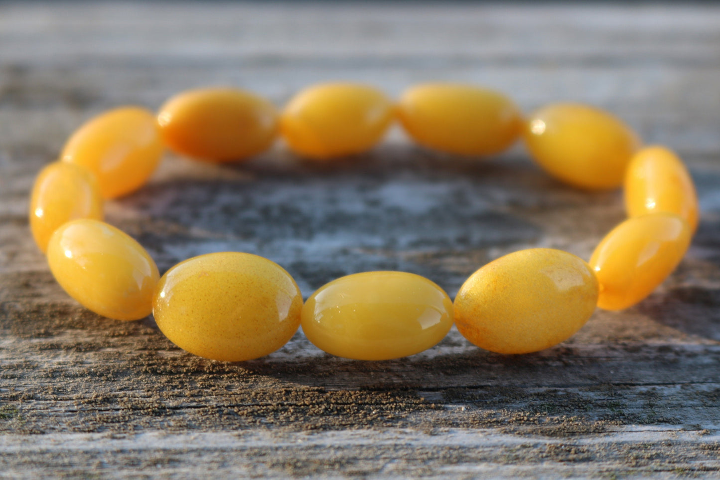 Baltic Amber Bracelet Antique Butterscotch Olive Beads Natural Yolk Unisex Jewelry 7.5" 10 gram