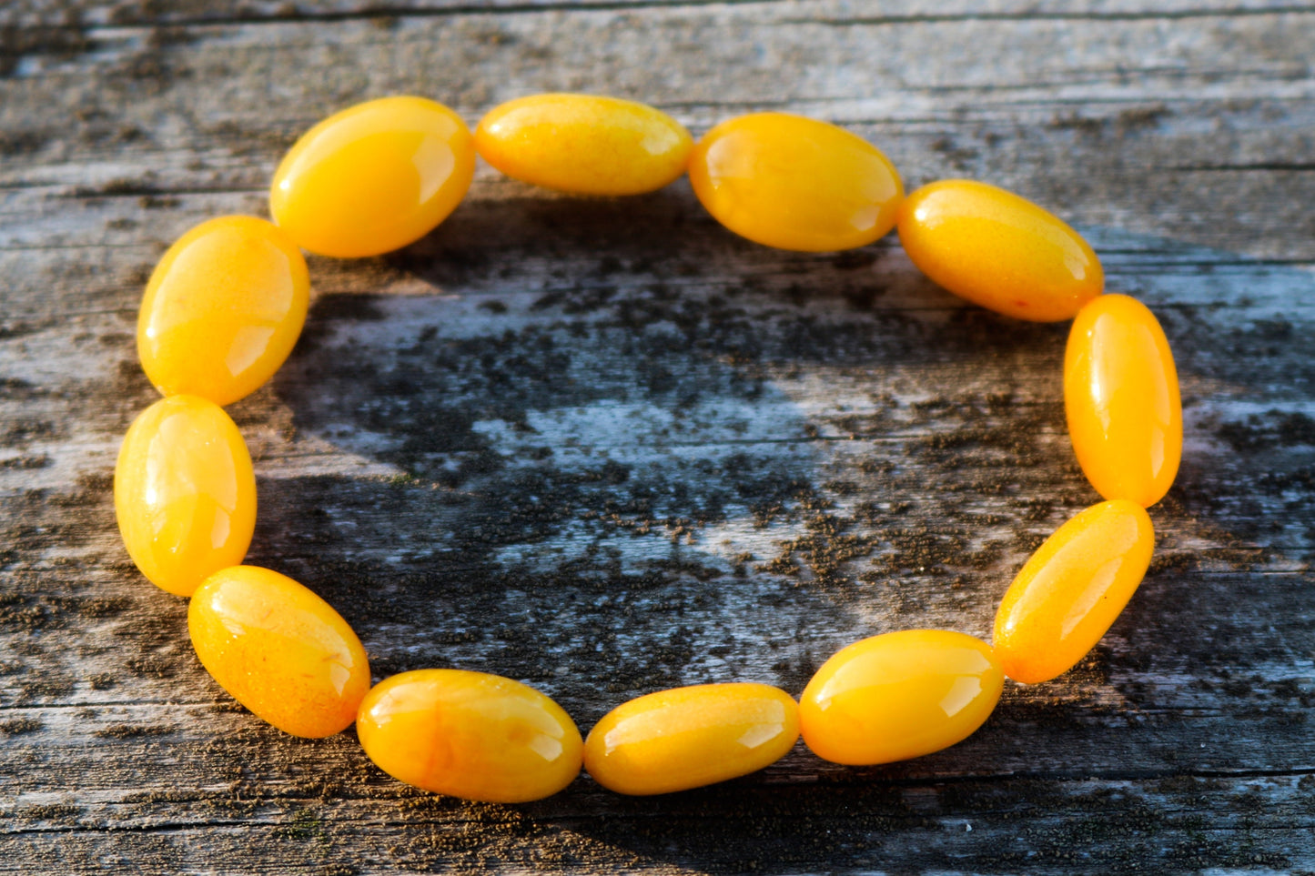 Baltic Amber Bracelet Antique Butterscotch Olive Beads Natural Yolk Unisex Jewelry 7.5" 10 gram