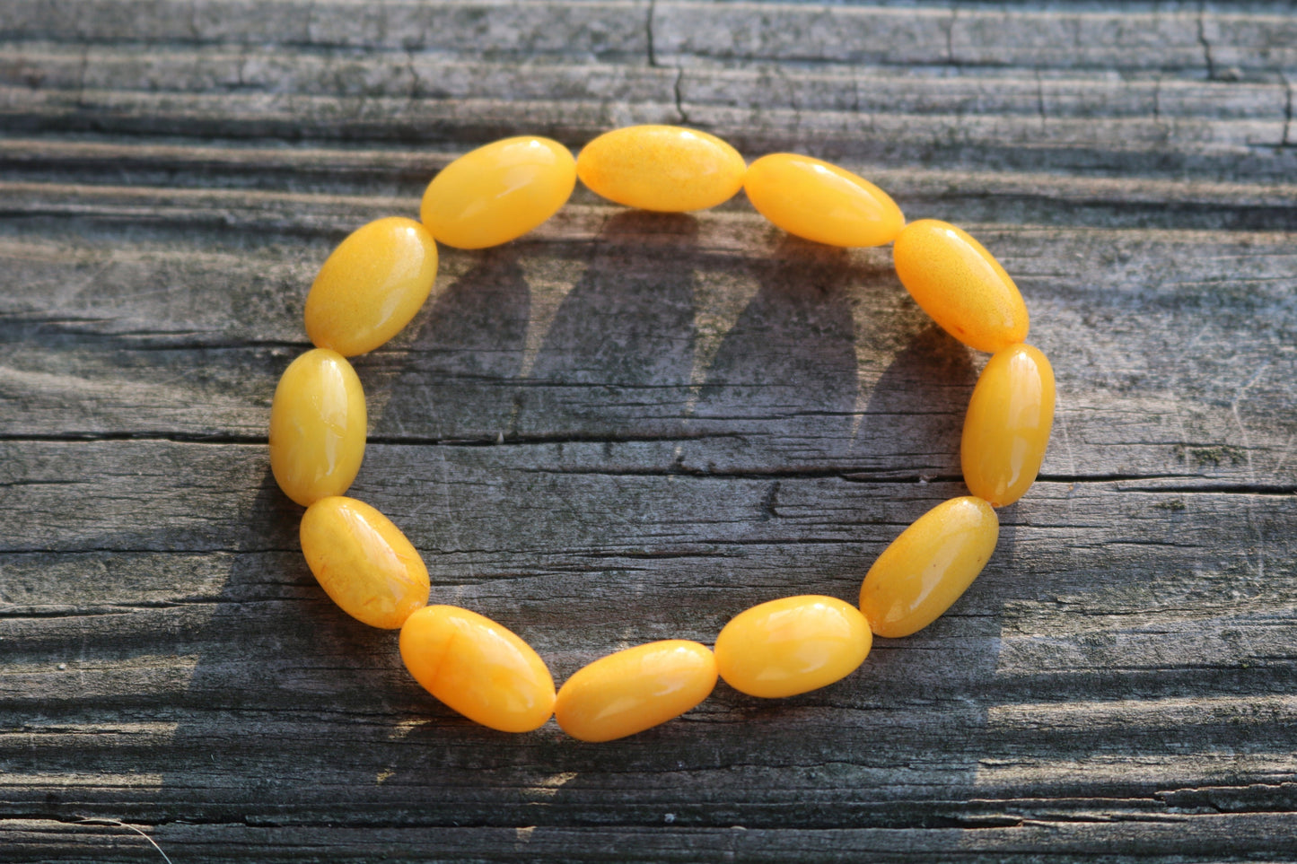 Baltic Amber Bracelet Antique Butterscotch Olive Beads Natural Yolk Unisex Jewelry 7.5" 10 gram