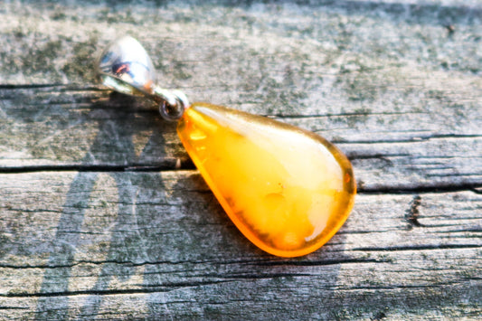 Baltic Amber Pendant Drop Cloudy Yolk Natural Untreated Unisex 1.38" 2 gram 925 Silver