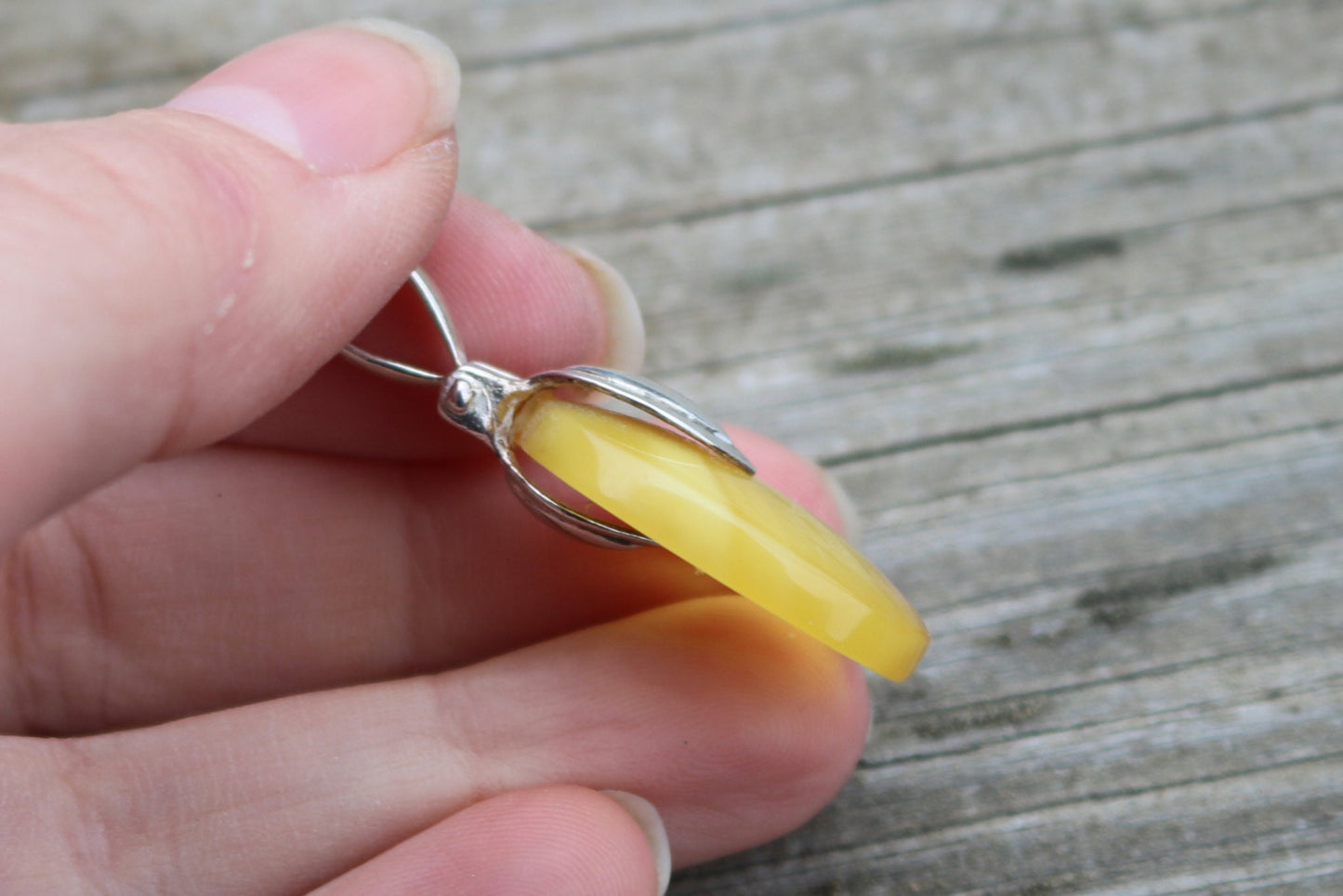 Baltic Amber Pendant Yellow Cloudy Natural Unisex Untreated 1.57″ 4.2 gram 925 Silver