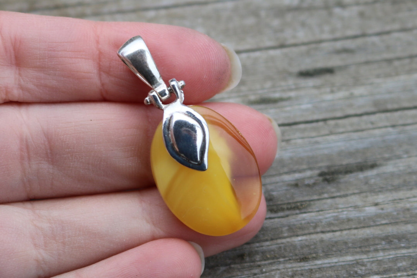 Baltic Amber Pendant Yellow Cloudy Natural Unisex Untreated 1.57″ 4.2 gram 925 Silver