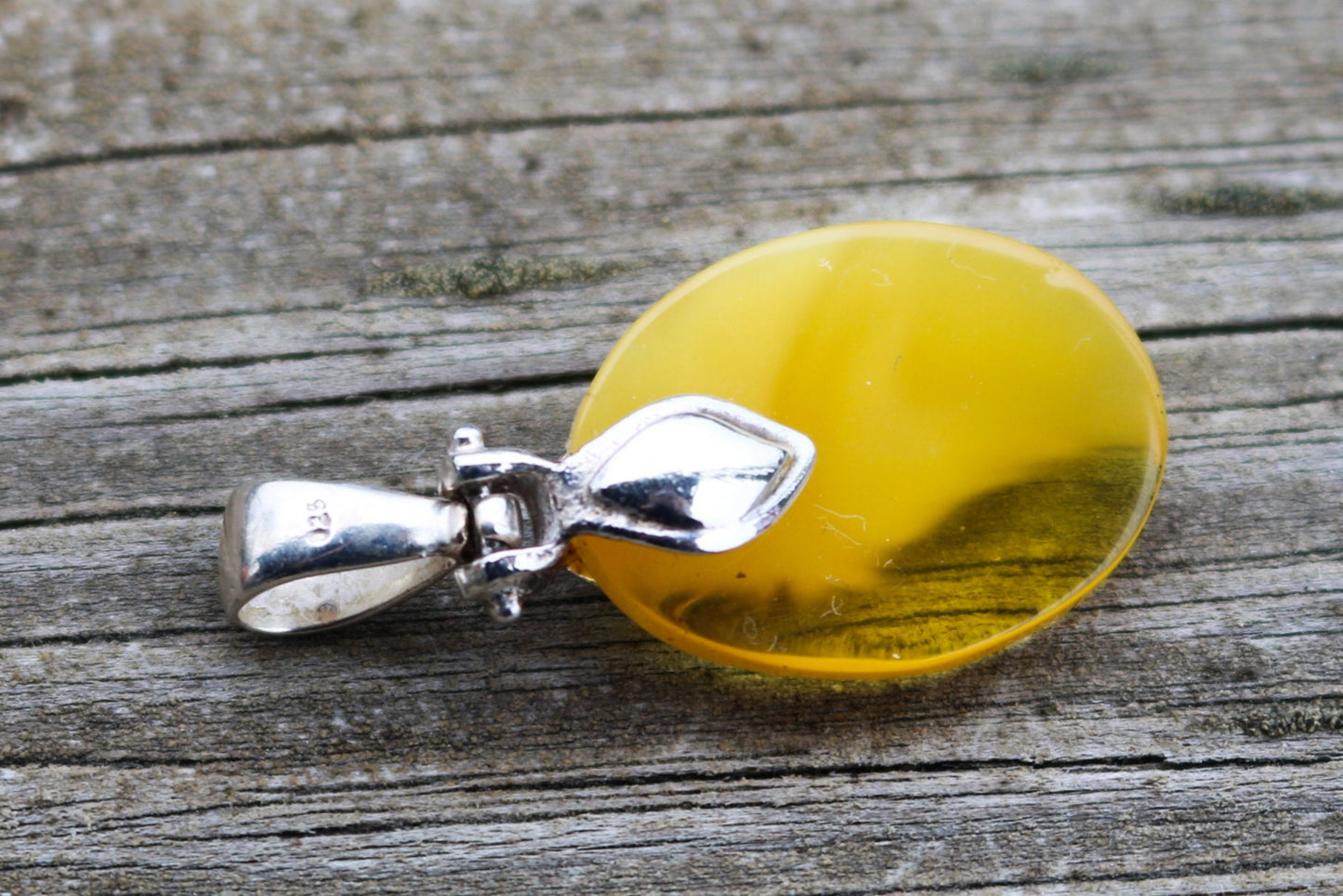 Baltic Amber Pendant Yellow Cloudy Natural Unisex Untreated 1.57″ 4.2 gram 925 Silver