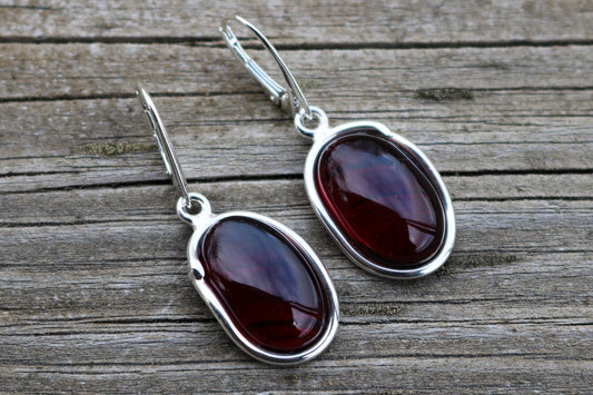 Baltic Amber Earrings Cherry Natural Dangling Oval Jewelry 1.67" 6 gram 925 Silver