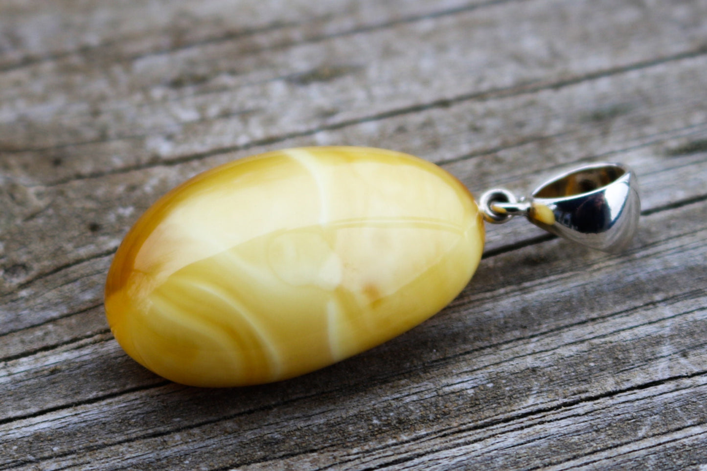 Baltic Amber Butterscotch Pendant Milky Natural Untreated Unisex 2" 8.5 gram 925 Silver