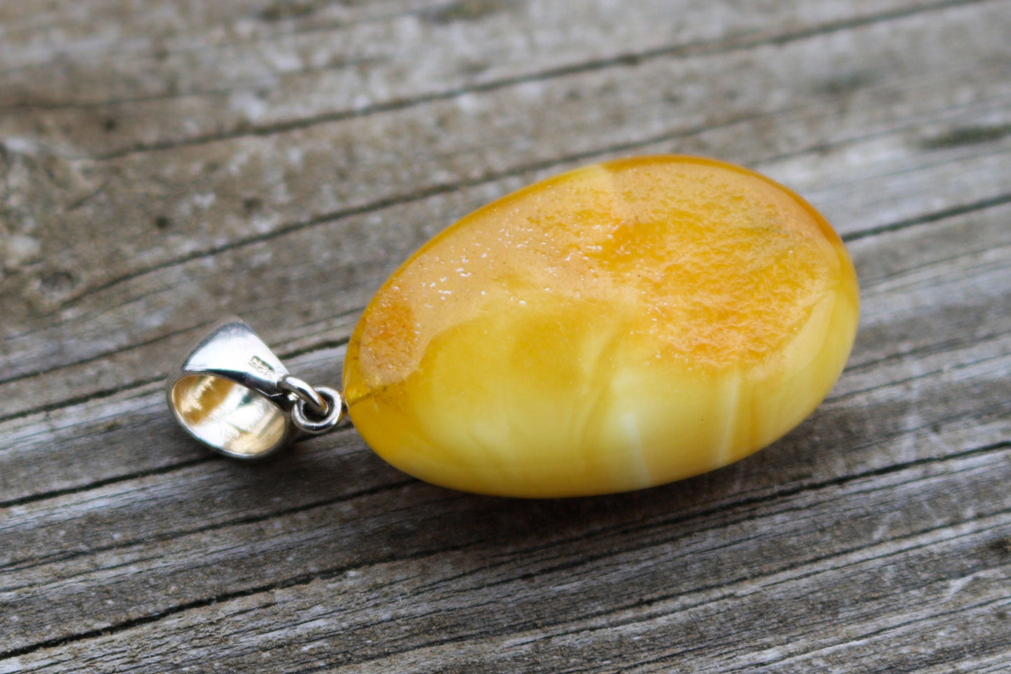 Baltic Amber Butterscotch Pendant Milky Natural Untreated Unisex 2" 8.5 gram 925 Silver