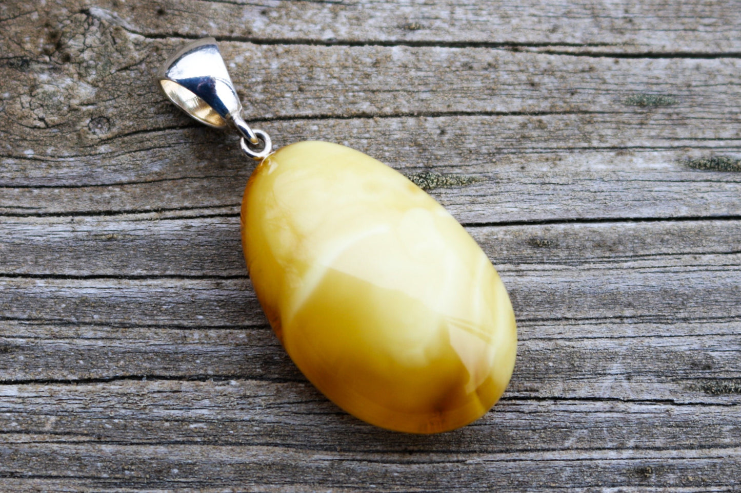 Baltic Amber Butterscotch Pendant Milky Natural Untreated Unisex 2" 8.5 gram 925 Silver