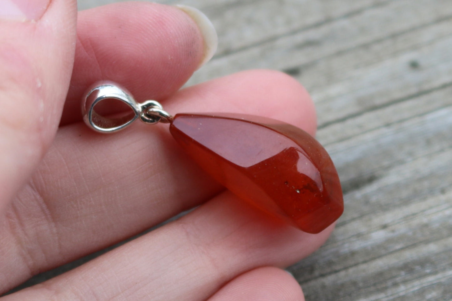 Baltic Amber Pendant Faceted Caramel Brick Red Unisex 1.57" 2.8 gram 925 Silver