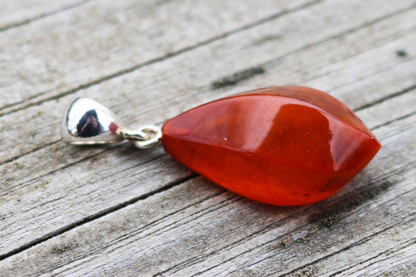 Baltic Amber Pendant Faceted Caramel Brick Red Unisex 1.57" 2.8 gram 925 Silver