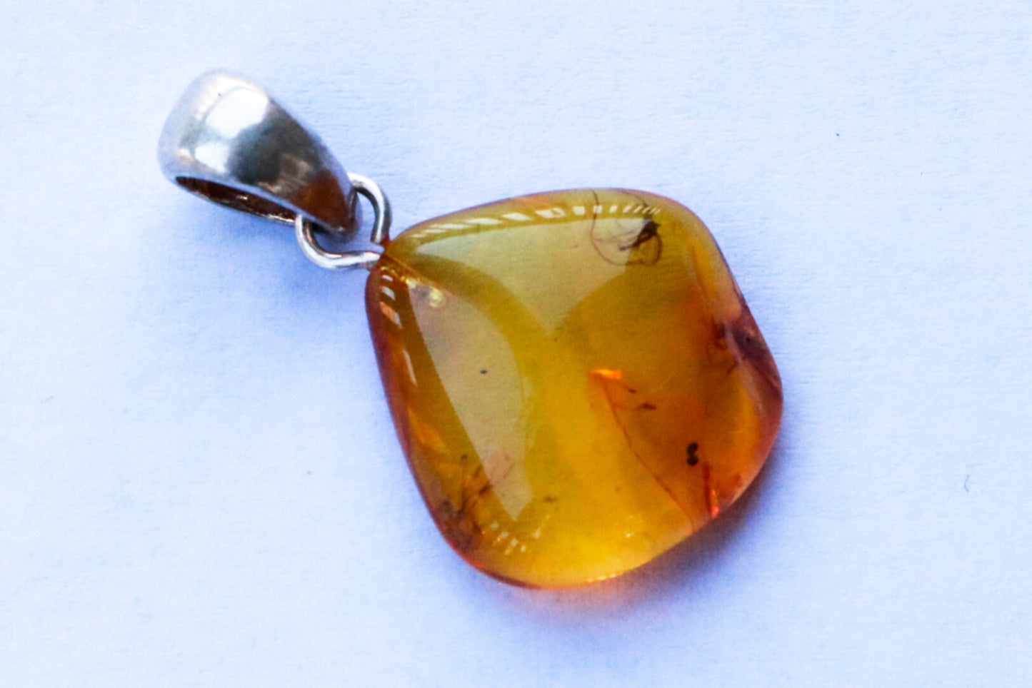 Baltic Amber Pendant Fossil Insect Natural Honey Unisex Jewelry 1.2" 2.1 gram 925 silver