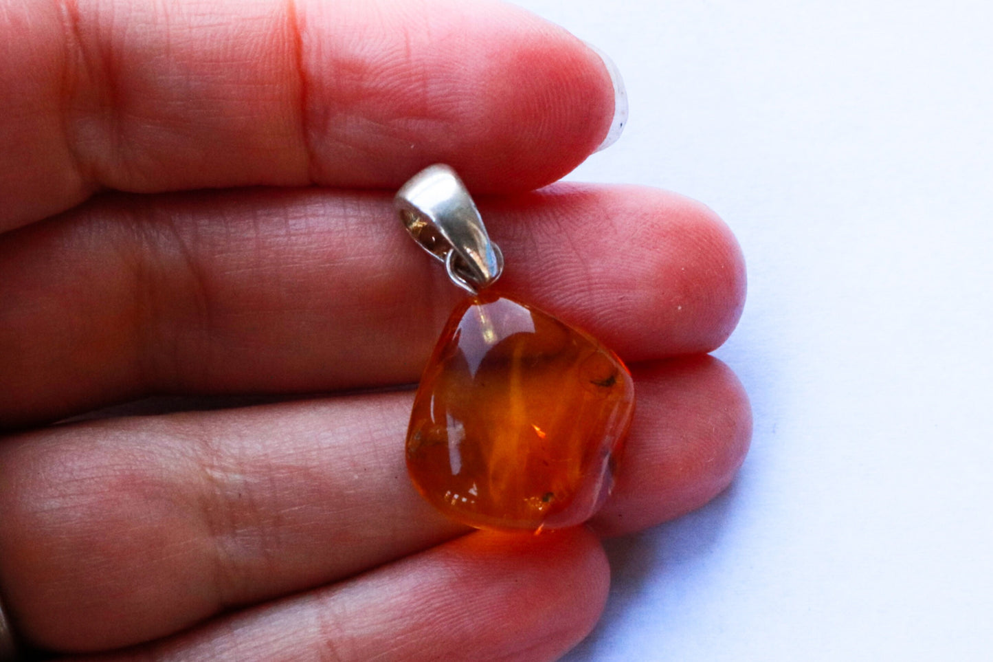 Baltic Amber Pendant Fossil Insect Natural Honey Unisex Jewelry 1.2" 2.1 gram 925 silver