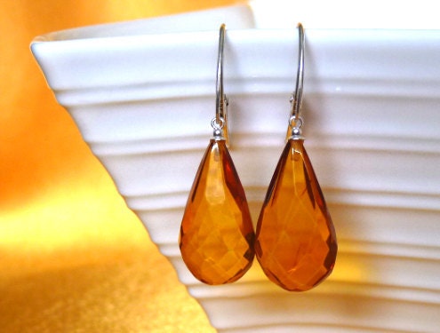 Baltic Amber Earrings Faceted Drop Honey Natural Jewelry 2" 7.3 gram 925 Silver