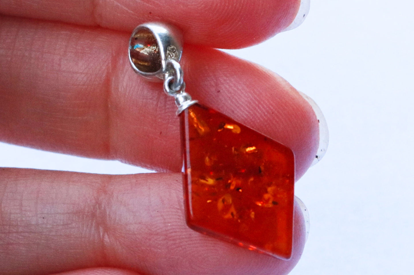 Baltic Amber Pendant Honey Diamond Jewelry Unisex 1.31" 1.3 gram 925 Silver