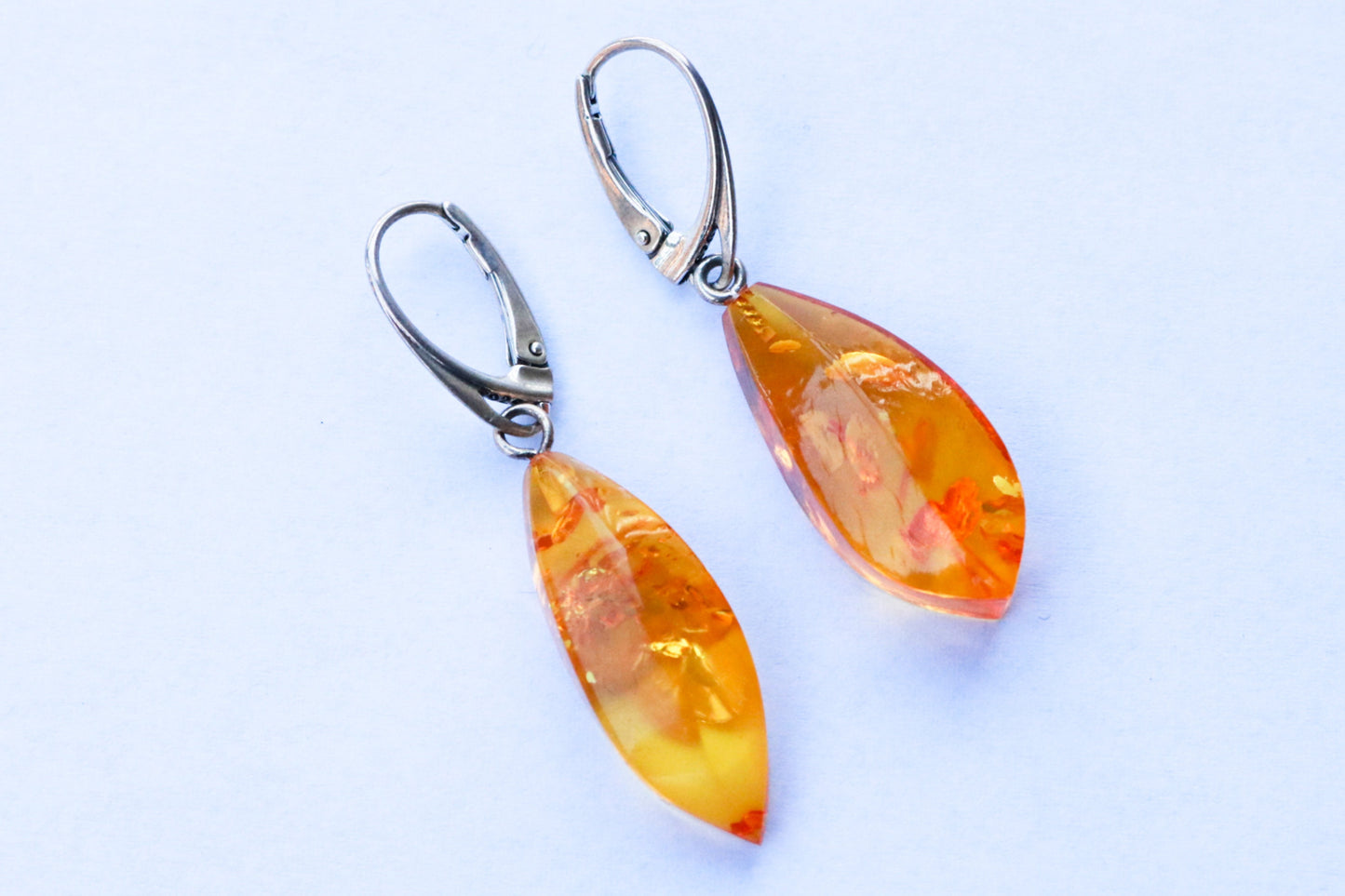 Baltic Amber Earrings Yellow Sparkling Lemon Faceted 1.84" 4.5 gram 925 Silver