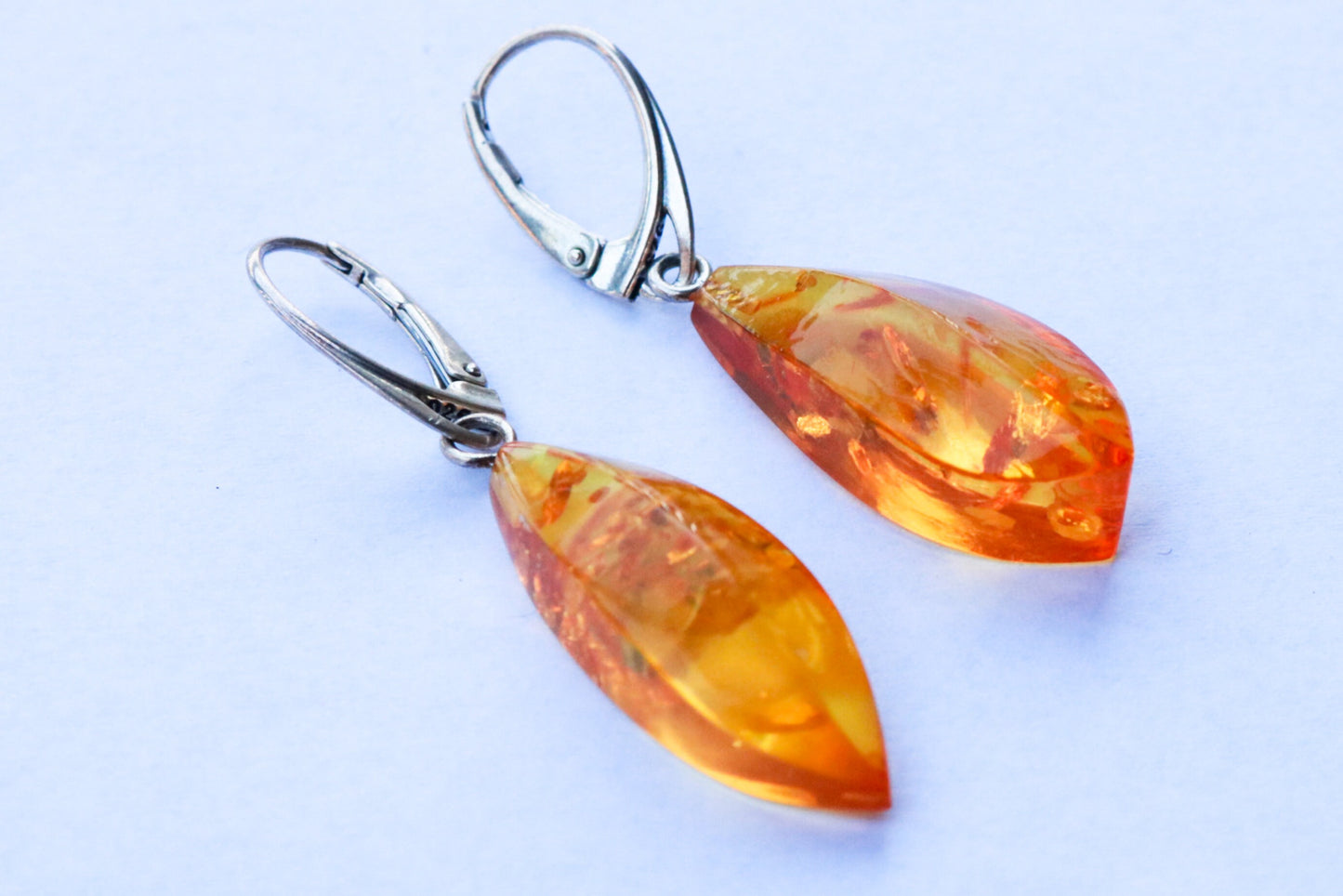 Baltic Amber Earrings Yellow Sparkling Lemon Faceted 1.84" 4.5 gram 925 Silver