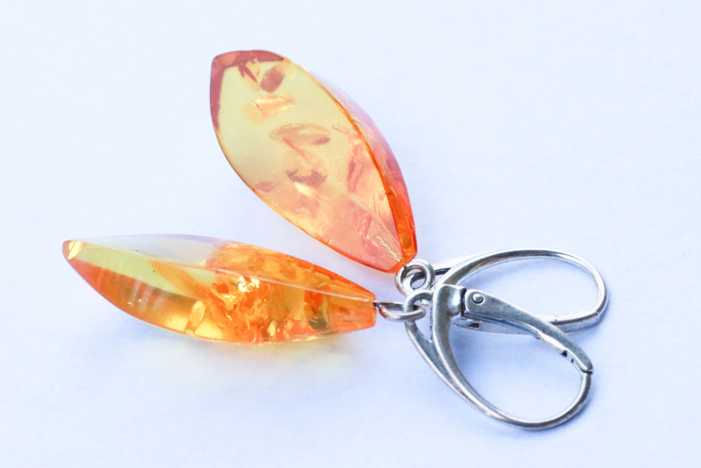 Baltic Amber Earrings Yellow Sparkling Lemon Faceted 1.84" 4.5 gram 925 Silver