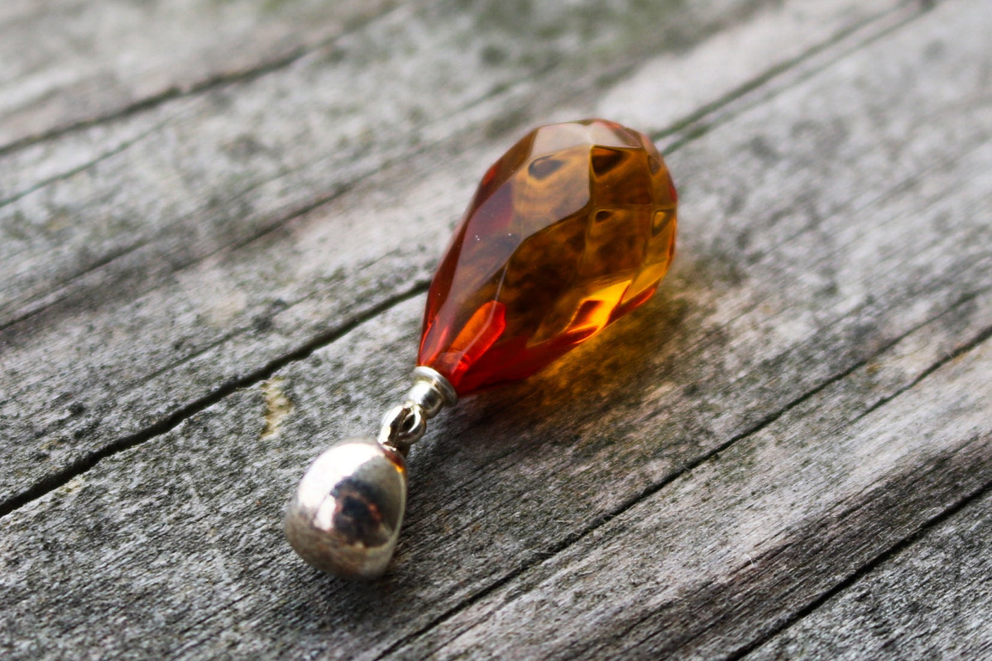 Baltic Amber Pendant Honey Drop Faceted Natural Untreated Unisex Jewelry 1.25" 1.7 gram 925 Silver