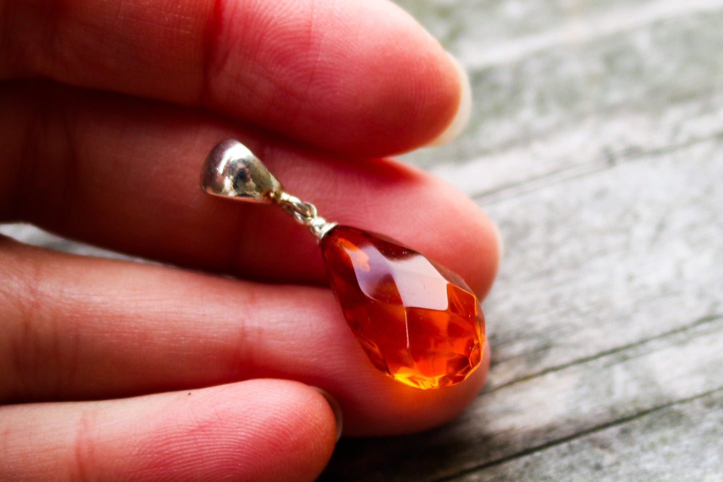 Baltic Amber Pendant Honey Drop Faceted Natural Untreated Unisex Jewelry 1.25" 1.7 gram 925 Silver