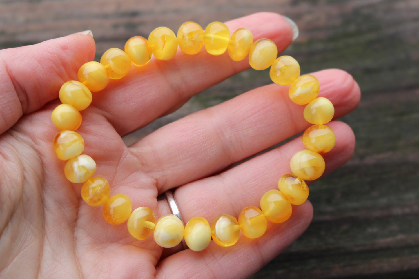 Baltic Amber Bracelet Butterscotch Cloudy Baroque Beads Natural Untreated Jewelry 10 mm 10.1 gram