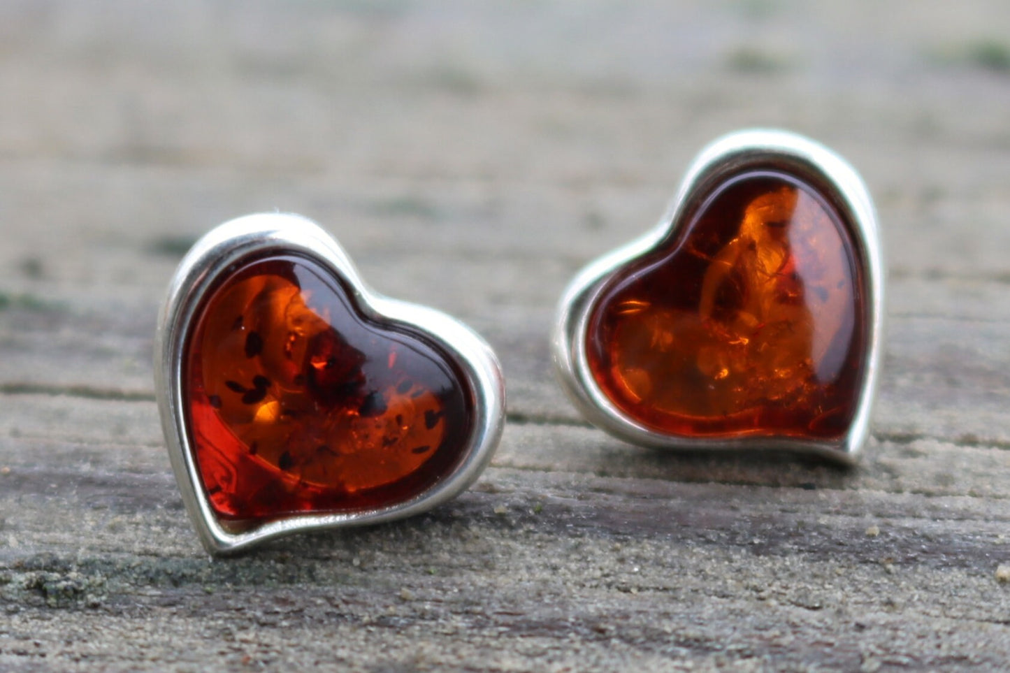 Baltic Amber Earrings Cognac Heart Natural Jewelry 5 gram 925 Silver